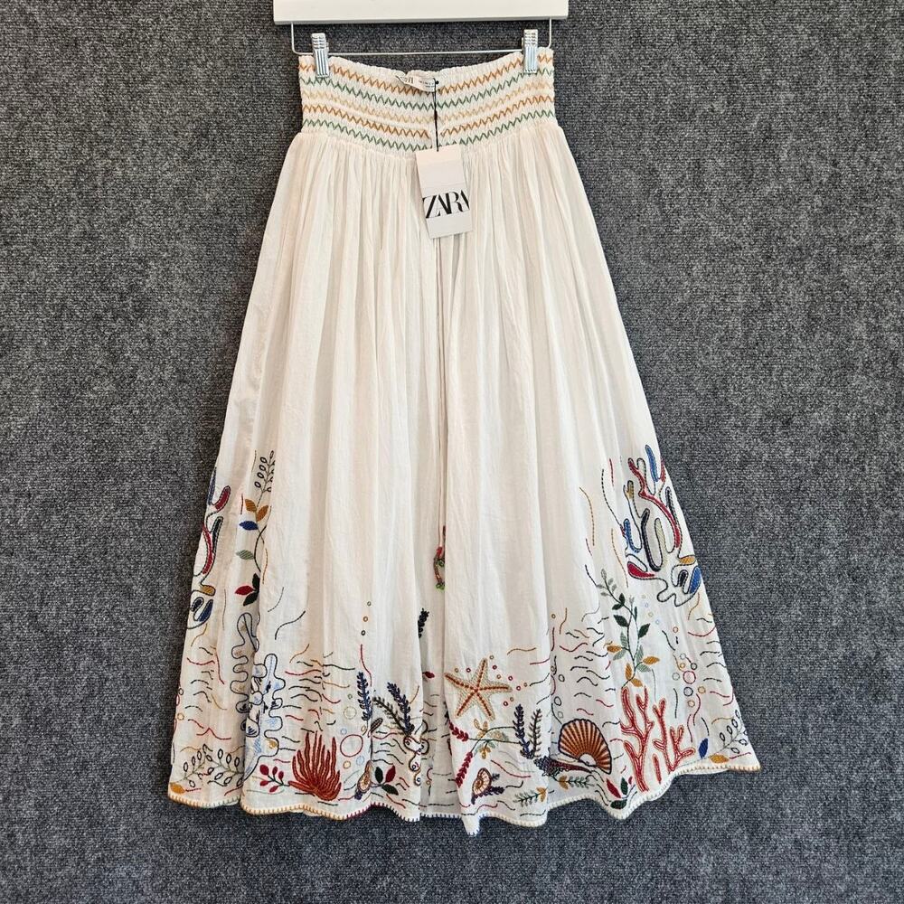 Zara Maxi Skirt with Multicolor Ocean Embroidery Like New Size S - Picture 8 of 12